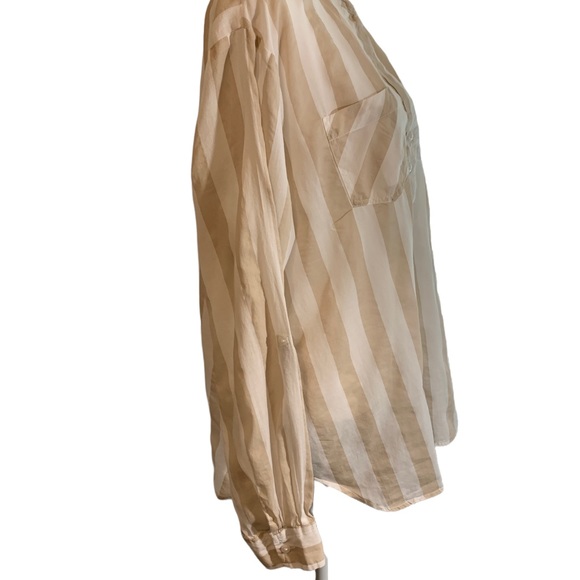 EDEN & OLIVIA LADIES L/ S TAN & WHITE BLOUSE - Picture 5 of 7